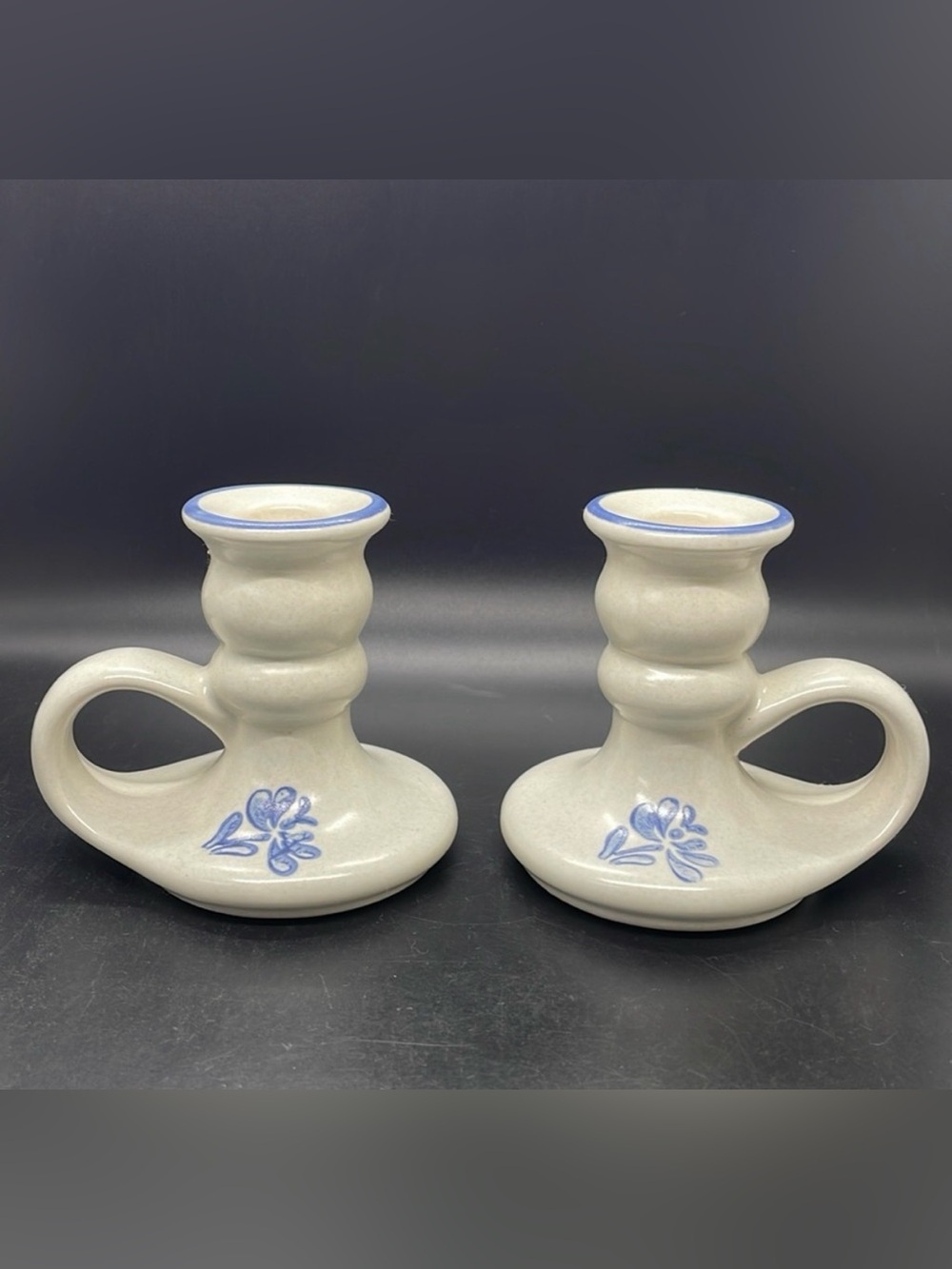 Vintage Pfaltzgraff Yorktowne pair stoneware flower candle taper finger holder
